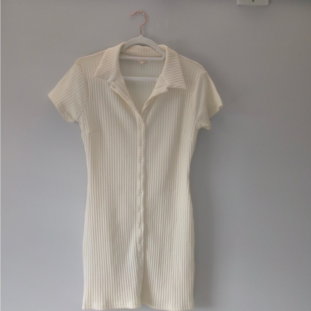 Vintage Cream Button-Up Mini Dress